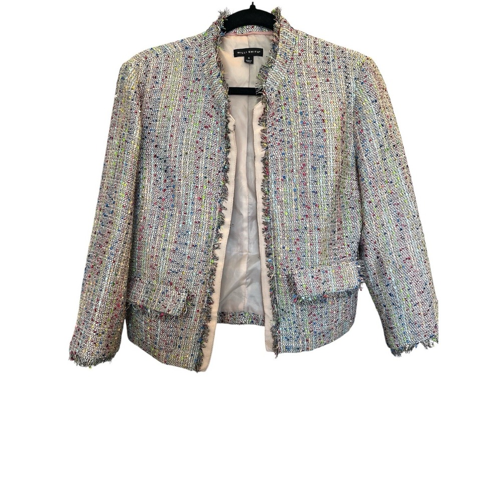 WILLI SMITH Blazer Multi Color Women's Size 6 Fringe Tweed Work Business office